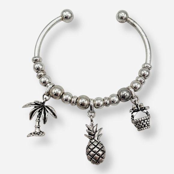 Silver Bracelet Charm Screw Ball Clasp Pineapple Palm Coconut Tree Easter Basket - Picture 1 of 7